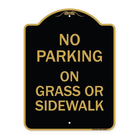 SIGNMISSION No Parking-on Grass or Sidewalk, Black & Gold Aluminum Architectural Sign, 18" x 24", BG-1824-23803 A-DES-BG-1824-23803